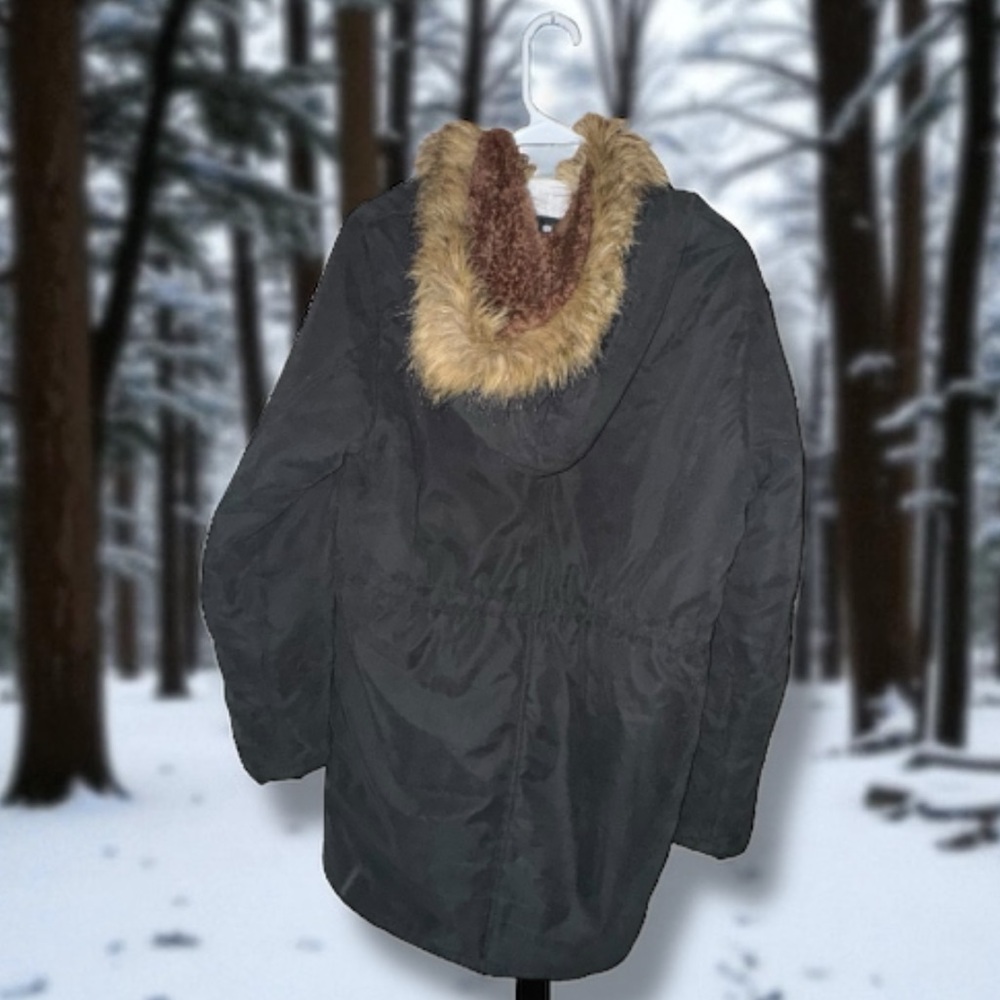 Beyove Coat Charcoal Hooded Parka Utility Cargo Faux Fur Trim & Lining Women’s M - Picture 3 of 16
